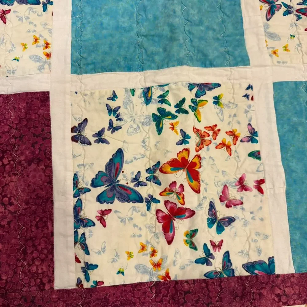 Handmade Butterfly Quilt Throw 52x52 Personalized Label Signed Christmas 2016
